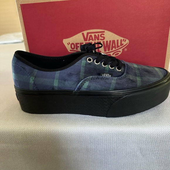 Vans Women's Authentic Stacked Velvet Plaid Green Black Platform Shoes Size 10 - Picture 5 of 7